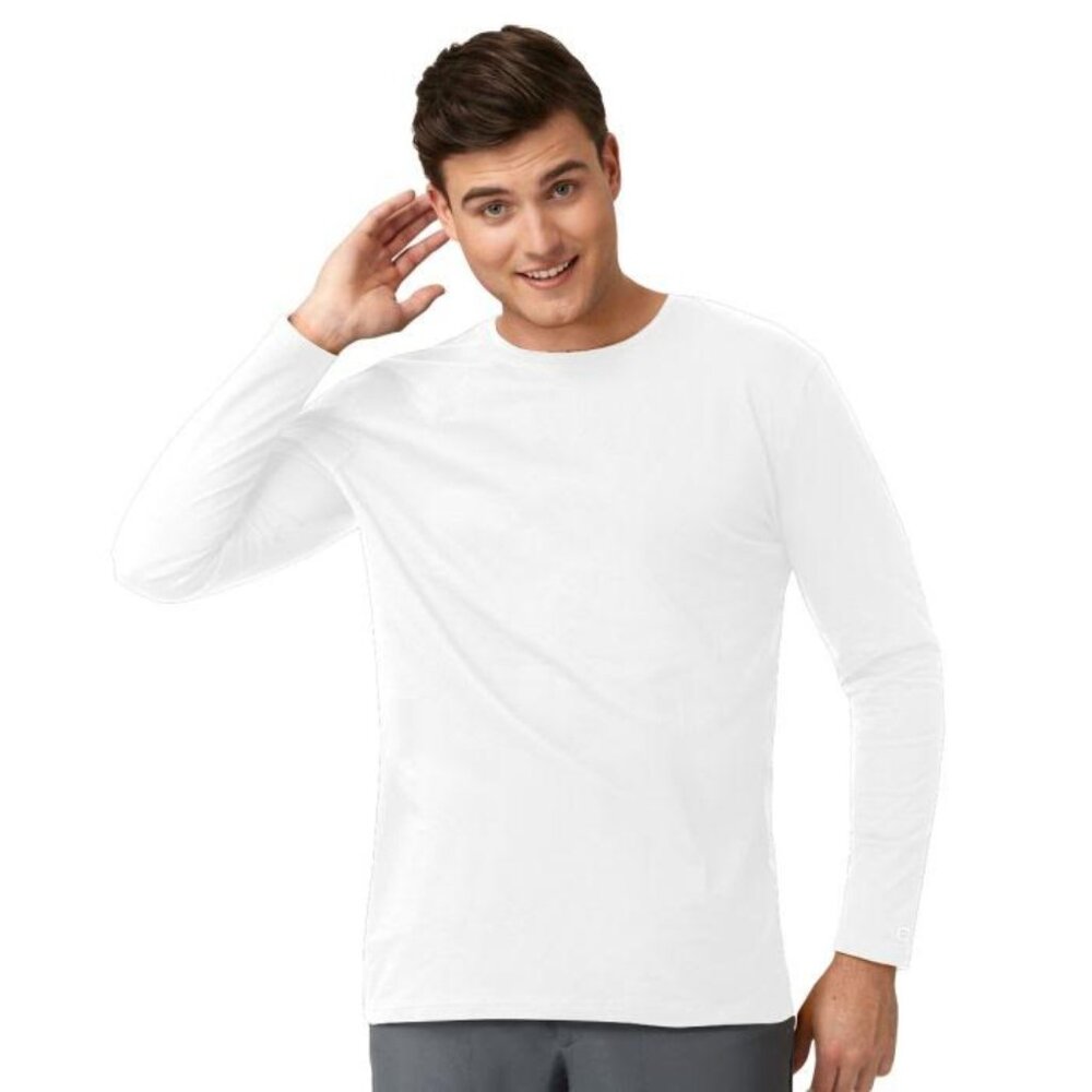WonderWink 2909 Men's Crew Neck Long Sleeve Tee White